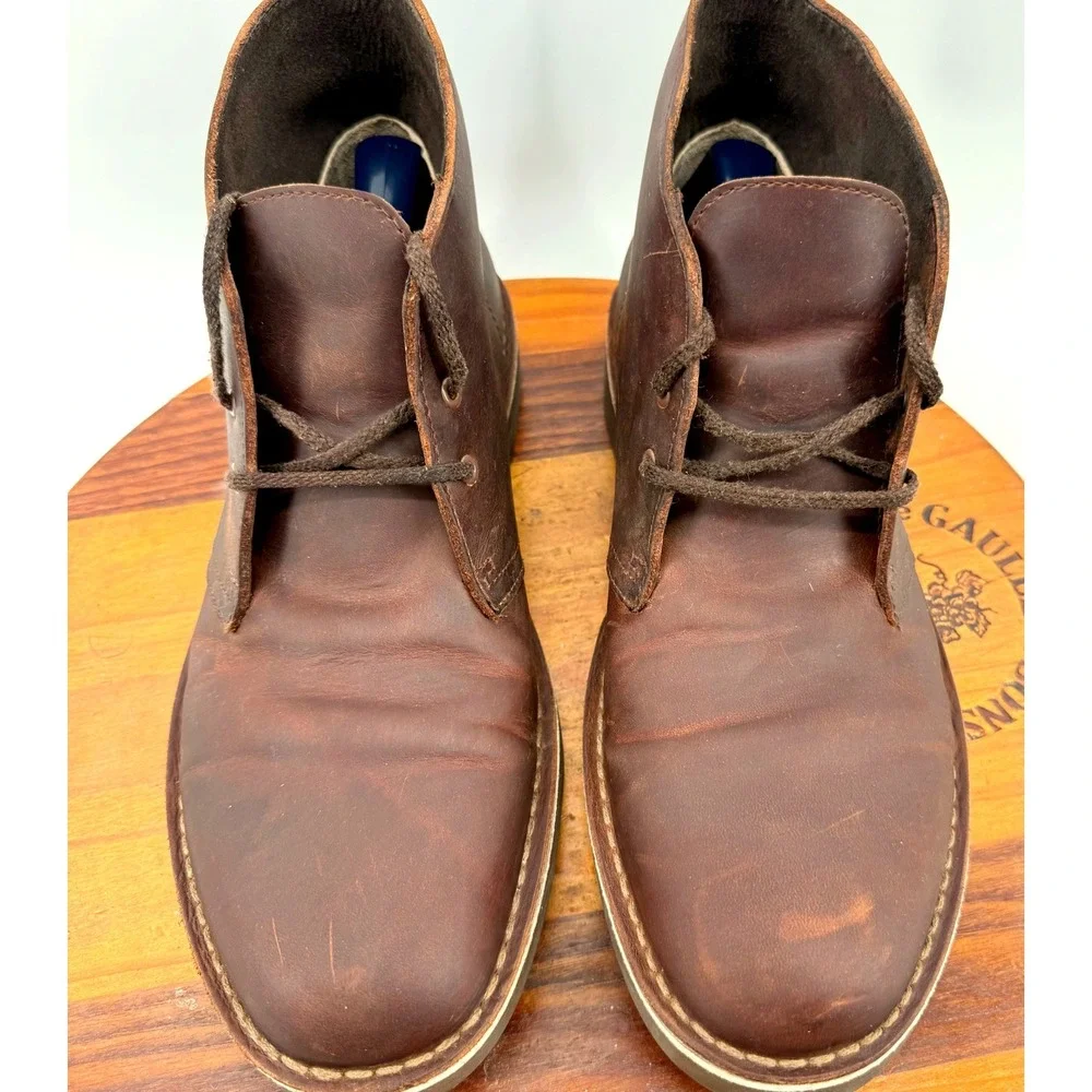 Clarks Bushacre 2 Boots Mens 9.5 Beeswax Brown Leather Chukka Desert Ankle Shoes